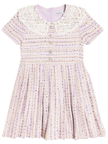 Self-portrait Kids' Lace-trimmed Pleated Bouclé Dress In Purple