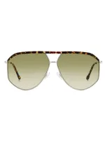 Isabel Marant 64mm Oversize Aviator Sunglasses In Palladium Havana/ Green Shaded