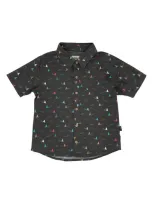 Feather 4 Arrow Kids' Shark Fin Short Sleeve Button-up Shirt In Black