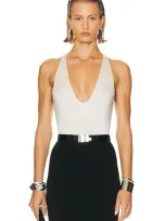 Saint Laurent Jersey Plunging Tank Top In Craie Vintage