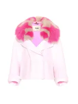 Fendi Fur Collar Cashmere Cape Jacket In Pink