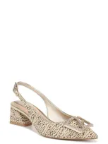 Franco Sarto Racer Crystal Buckle Slingback Pump In Multi Natural Raffia