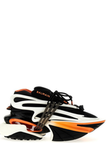 Balmain Unicorn Colour-block Leather Sneakers In Black White Orange