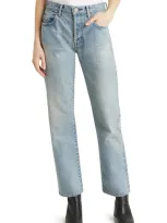 Moussy Neely Distressed High Waist Straight Leg Jeans In Light Blue