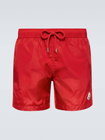 Moncler Logo Patch Swim Trunks In Red