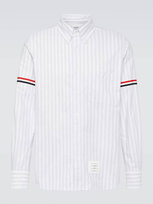 Thom Browne Rwb Stripe Striped Cotton Shirt In Gray