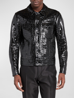 Tom Ford Men's Patent Croc-effect Blouson Jacket In Black