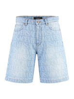 Versace Logo-print Denim Shorts In Blue