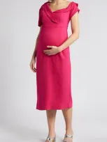 Emilia George Lauren One-shoulder Maternity Midi Dress In Rasberry Pink