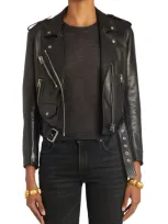 Tom Ford Glossy Plongé Leather Biker Jacket In Black