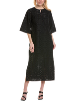 Ganni Broderie Anglaise Organic Cotton-poplin Midi Dress In Black