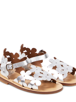 Pèpè Kids' Laminato Floral Metallic Leather Sandals In Silver