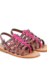 Pèpè Kids' Galassia Glitter Leather Sandals In Pink