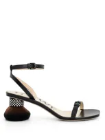 Loewe Petal Brush Heel Sandal In Black