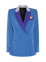 Hebe Studio The Georgia Neo Crepe Blazer Jacket In Blue