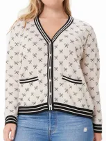 Minnie Rose Plus Size Cashmere Tennis Print Cardigan In White