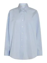 Stella Mccartney Buttoned Curved Hem Panelled Shirt In Clear Blue