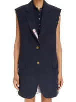 Thom Browne Oversize Sleeveless Cotton Blend Blazer In Navy