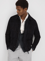 Reiss Navy Thomas Suede Chest Pocket Jacket