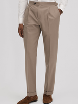 Reiss Valentine - Taupe Slim Fit Wool Blend Trousers With Turn-ups, 30