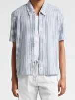 Thom Browne University Stripe Tweed Short-sleeved Shirt In Blue