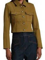 Avec Les Filles Crop Stretch Ponte Military Jacket In Olive