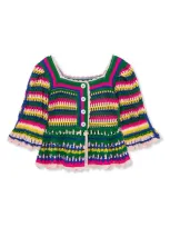 Truce Kids' Crochet Button Front Top In Green Multi