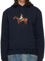 Ralph Lauren Purple Label Standing Horse Fleece Hoodie In Classic Chairman Navy