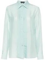 Tom Ford Plissé-detail Silk Shirt In Light Blue