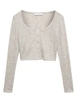 Mango Crop Cardigan In Medium Heather Grey