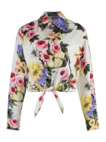 Dolce & Gabbana Floral Print Cotton Blouse In White