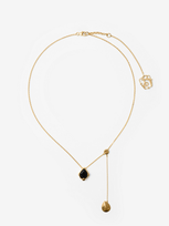 Burberry Onyx Shield Pendant Necklace In Gold/black/clear