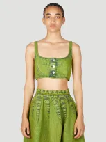 Marni Cotton Denim Crop Top In Green