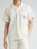 Palmes Martini Embroidered Cotton Camp Shirt In Off-white