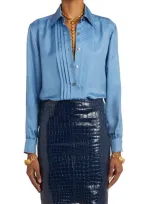 Tom Ford Pleated Silk Button-front Blouse In Light Blue