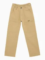 Off-white Kids' Regular Beige/black Cotton Trousers