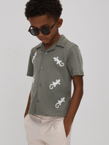 Reiss Boys' Thar Reptile Button Down Camp Shirt - Little Kid - Big Kid In Sage/white