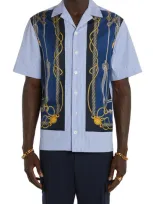 Versace Nautical Striped Shirt In Blue Gold