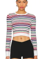 Joostricot Long Sleeve Crop Top In Rainbow Multi