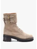 See By Chloé Womens Mallory Buckled Biker Boot In Beige In Beige Leather