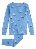 Petit Lem Kids' Unexplained Mysteries Print Organic Cotton Fitted Two-piece Pajamas In Blue