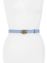 Gucci Leather Belt With Double G Buckle In Light Blue