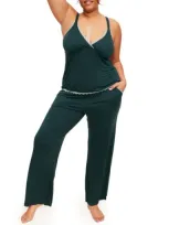 Adore Me Audrie Pajama Cami And Pants Set In Dark Green