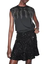 Allsaints Lennon Embellished Tassel Tank Top In Washed Black