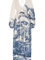 Andres Otalora Exclusive Playa Blanca Braid-detailed Linen Maxi Dress In Blue