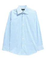 Andrew Marc Kids' Skinny Fit Grid Stretch Dress Shirt In Light Blue