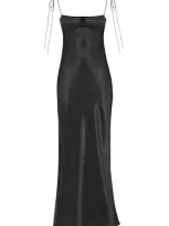 Anna October Tulip Satin Maxi Dress In Black