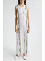 Atm Anthony Thomas Melillo Slub Jersey With Paintstroke Sleeveless Maxi Dress In White-multi