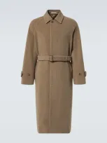 Auralee Belted Wool Coat In Khaki Beige