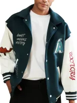 Awet Biniam Letterman Jacket Forest Green/white